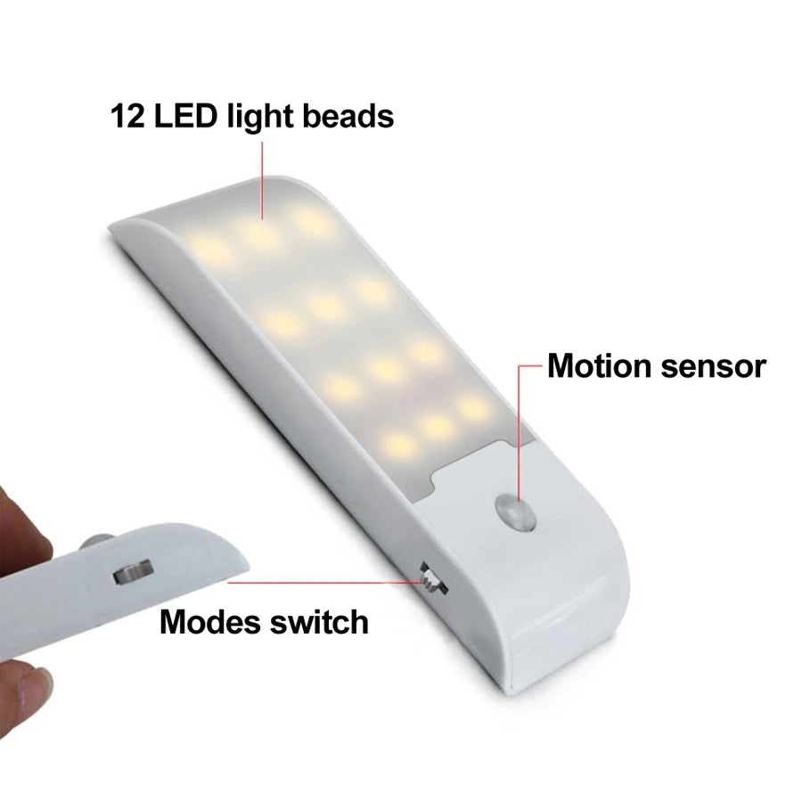 Motion Sensor LED Night Light Wireless Rechargeable Powered LED Cabinet Lamp For Bedroom Kitchen Wardrobe Staircase Lighting